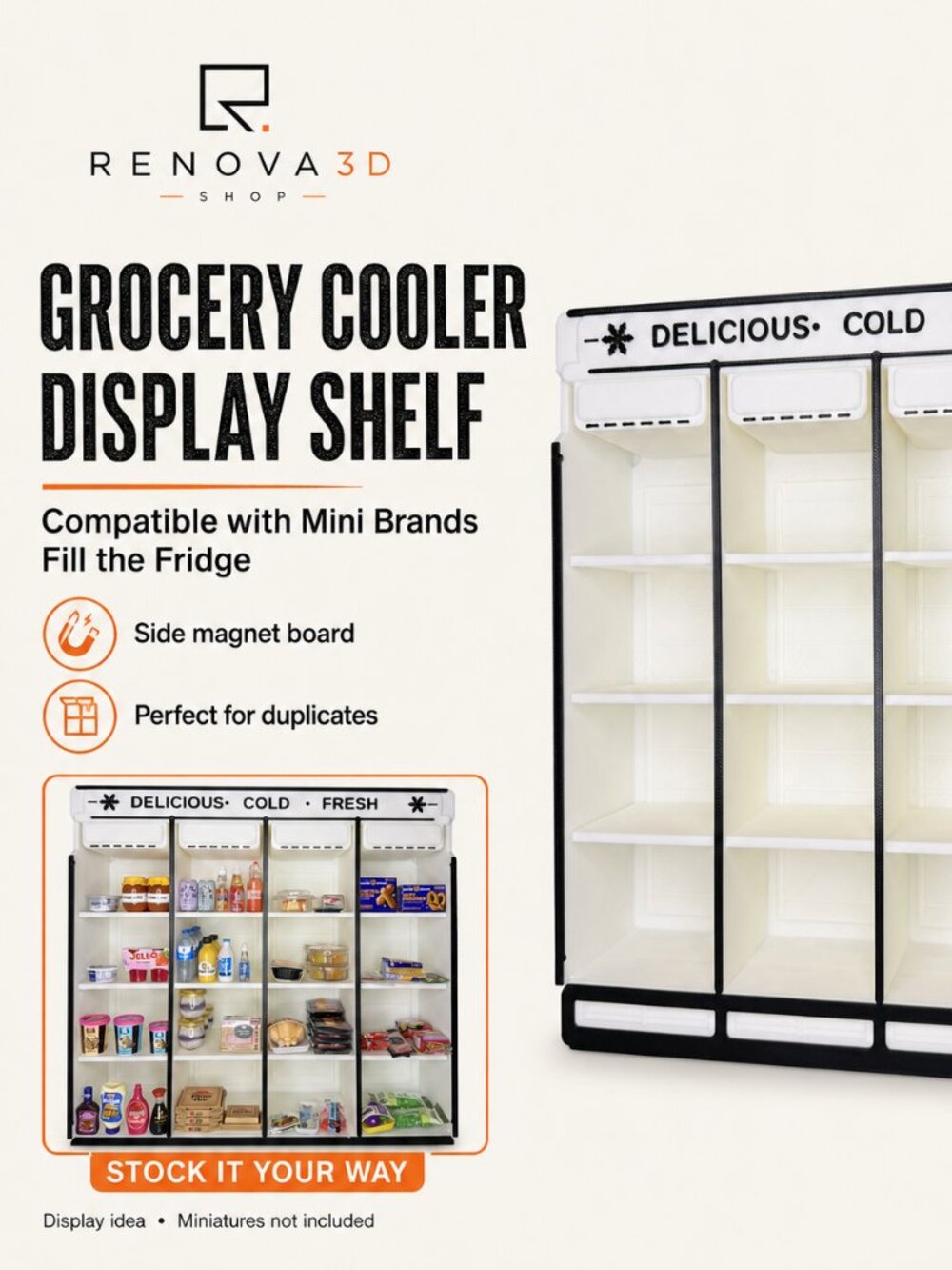 Mini Brands Fill the Fridge Compatible Shelf | 3D Printed Grocery Display Shelf